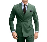 Fesenbo Double Breasted Suit Men Slim Fit 2 Pieces Suit Blazer Pants Formal 2 Button Tuxedo Jacket for Wedding Business Prom, Olive Green, L