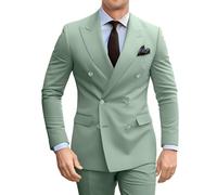 Fesenbo Double Breasted Suit Men Slim Fit 2 Pieces Suit Blazer Pants Formal 2 Button Tuxedo Jacket for Wedding Business Prom, Sage Green, M