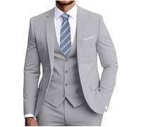 Fesenbo Men Suits 3 Piece Slim Fit Jacket Vest Pants Set Wedding Tuxedo, Light Grey, L