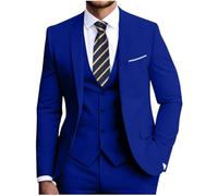 Fesenbo Men Suits 3 Piece Slim Fit Jacket Vest Pants Set Wedding Tuxedo, Royal Blue, M