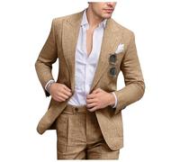 Fesenbo Men's Linen Suit Slim Fit 2 Piece Summer Beach Wedding Suits Peak Lapel Casual Blazer Pants Set for Prom Tuxedo