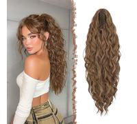 FESHFEN Claw Clip Ponytail Extensions, Long Pony Tail Hair Piece Wavy Curly Synthetic Hairpieces for Women, Toffee Mixed 30 inch