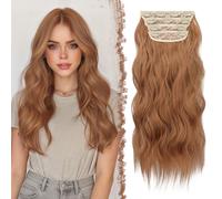 FESHFEN Clip in Hair Extensions 4PCS Auburn Brown Thick Highlight Hairpieces Long Wavy Clip in Hair Piece Full Head Synthetic Fiber Hair Extensions for Women, 20 Inches 180g