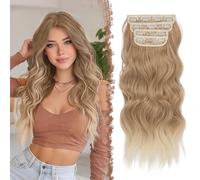 FESHFEN Clip in Hair Extensions 4PCS Strawberry Blonde Thick Hair Piece Long Wavy Clip in Extensions Full Head Synthetic Fiber Hairpieces for Women, 20 Inch 180g