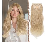 FESHFEN Clip in Hair Extensions for Women - 4 Pcs Thick Double Weft Long Wavy Soft Synthetic Blends Well Hair Extension, 24 inch Strawberry Blonde