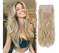 FESHFEN Clip in Hair Extensions for Women - 4 Pcs Thick Double Weft Long Wavy Soft Synthetic Blends Well Hair Extension, 20 inch Dirty Blonde