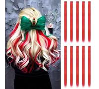 FESHFEN Coloured Clip in Hair Extensions, Red 10 PCS Highlight Colourful Straight Synthetic Clip in Hairpiecess for WomenDaily Party, 22 inch