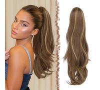 FESHFEN Drawstring Ponytail Extension, Natural Long Wavy Layered Synthetic Pony Tails Honey Blonde Mixed Light Brown Hair Extensions Hairpieces for Women, 20 inch