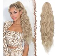 FESHFEN Long Curly Wavy Drawstring Ponytail Extensions Clip in Wavy Synthetic Hairpieces Strawberry Blonde Drawstring Ponytail Curly Hair Piece Pony Tail Extension for Women, 26 inch