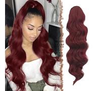 FESHFEN Long Ponytail Extension Curly Wavy Clip in Synthetic Hairpieces Drawstring Ponytail Red Pony Tail Hairpiece Hair Pony Extension for Women Girls, 24 inch