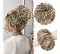 FESHFEN Messy Bun Hair Piece Hairs Scrunchies Thick Curly Wavy Pony Tail Synthetic Accessories Donut Updo Hairpieces for Women Girls 55g, Brunette & Blonde