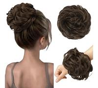 FESHFEN Messy Bun Hair Piece Hairs Scrunchies Thick Curly Wavy Pony Tail Synthetic Accessories Donut Updo Hairpieces for Women Girls 55g, Medium Ash Brown