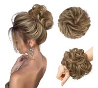 FESHFEN Messy Bun Hair Piece Hairs Scrunchies Thick Curly Wavy Pony Tail Synthetic Accessories Donut Updo Hairpieces for Women Girls 55g, Brown & Blonde