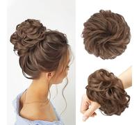 FESHFEN Messy Bun Hair Piece Hairs Scrunchies Thick Curly Wavy Pony Tail Synthetic Accessories Donut Updo Hairpieces for Women Girls 55g, Light Golden Brown