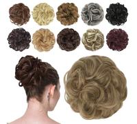FESHFEN Messy Bun Hair Pieces - Wavy Curly Elastic Hair Bun Scrunchies Ponytail Extensions Synthetic Accessories Chignon Hairpieces for Women, Light Brown mix Natural Blonde 42 g