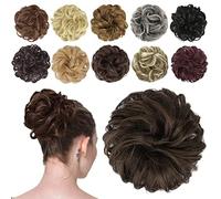 FESHFEN Messy Bun Hair Pieces - Wavy Curly Elastic Hair Bun Scrunchies Ponytail Extensions Synthetic Accessories Chignon Hairpieces for Women, Warm Brunette 42 g