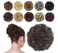 FESHFEN Messy Bun Hair Pieces - Wavy Curly Elastic Hair Bun Scrunchies Ponytail Extensions Synthetic Accessories Chignon Hairpieces for Women, Dark Brown 42 g