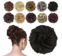 FESHFEN Messy Bun Hair Pieces - Wavy Curly Elastic Hair Bun Scrunchies Ponytail Extensions Synthetic Accessories Chignon Hairpieces for Women, Black Brown 42 g