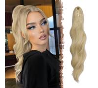 FESHFEN Ponytail Extensions 20 inch Long Wave Ponytail Claw Clip in Pony Tail Hair Extensions Wavy Ponytails with Claw Clip Synthetic Hairpieces for Women Girls Ash Blonde