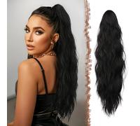 FESHFEN Ponytail Extensions, 26 inch Long Claw Clip in Pony tail Hairpiece Synthetic Pony Tails Hair Piece Ponytails with Claw Natural Wavy for Women Girls Black