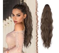 FESHFEN Ponytail Extensions, 26 inch Long Claw Clip in Pony tail Hairpiece Synthetic Pony Tails Hair Piece Ponytails with Claw Natural Wavy for Women Girls Chestnut Brown