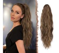 FESHFEN Ponytail Extensions, 26 inch Long Claw Clip in Pony tail Hairpiece Synthetic Pony Tails Hair Piece Ponytails with Claw Natural Wavy for Women Girls Honey Blonde Mixed Light Brown