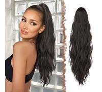 FESHFEN Ponytail Extensions, 26 inch Long Claw Clip in Pony tail Hairpiece Synthetic Pony Tails Hair Piece Ponytails with Claw Natural Wavy for Women Girls Natural Black