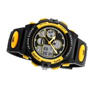 Fesjoy 1163 Kids Shock Digital Quartz Wristwatch for Boys Girls Dual Time LED Luminous Alarm Calendar Wearable Accessories (Camouflage Blue) (Yellow)