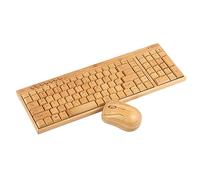 fesjoy 2.4G Wireless Bamboo PC Keyboard and Mouse Combo Computer Keyboard Handcrafted Natural Wooden Plug and Play Yellow
