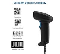 Fesjoy 2.4G Wireless Barcode Scanner Handheld USB Wired Bar Code Reader Auto Continuous Scanning Support Paper Code for Supermarket Retail Store Library Logistics Warehouse (U-2)