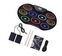 Fesjoy 9 Pads Electronic Drum Set Portable Roll-Up Drum Kit USB/Battery Powered with Drumsticks Foot Pedals, Compact Size Foldable Set for Kids and Beginners