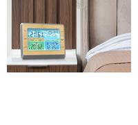 Fesjoy Adjustable Brightness Wireless Weather Station Clock with USB Port, 6 Inch LED Display, Indoor Outdoor Temperature and Humidity Meter, Designed for Home or Office, ABS+Wood Material