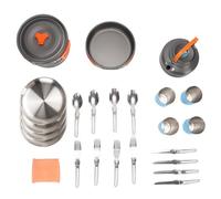 Fesjoy Camping Cookware Set Portable Camping Mess Kit 4 Person Utensils Set for 4 People Backpacking Cookware Alumina Foldable Handles with Kettle Pot Pan Plates Cups