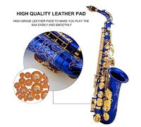 Fesjoy Eb Alto Saxophone Beautiful 802 Key Type Woodwind Instrument E Flat Sax High Grade Leather Pads for Smooth Play Blue Brass 1 with Cleaning Rod Cloth Gloves Ideal for Students (Blue)