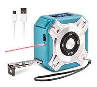 Fesjoy Handheld Electronic Rangefinder Tape Measure with Self-Calibration, USB Rechargeable 131.2Ft Infrared Measure 16.5Ft Tape - Red + Black ABS (silver&blue)