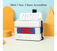 Fesjoy Mini Accordion Portable Button Accordion ABS Material 7-Key 2-Bass Instrument for Beginners Lightweight Musical Christmas Performance Stage (White)