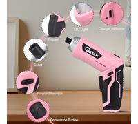 Fesjoy Portable and Convenient Cordless Kit with USB Rechargeable 3.6V 1500mAh Battery Operated Electric for Furniture Assembly and Drilling Blue/Pink Electric Kit with LED Light (with 24 Bits)