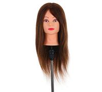 Fesjoy Professional 24'' Dummy Head for Hairdresser Training, Real Human Hair Salon Head with Holder, Hair Styling Practice Tool for Cosmetology School Students, Dark Brown Mannequin