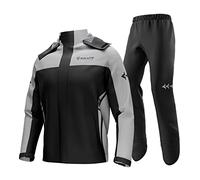 Fesjoy Rain Jacket, Waterproof Motorcycle Rain Suit for Men and Women, Cycling Rainwear, Jacket and Trousers with Storage Bag, Rain Jacket Waterproof Breathable, Black & Grey, L