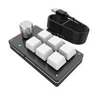 Fesjoy RGB Gaming Keyboards, Wired RGB Keyboard One Hand Mini Mechanical Keyboard USB Personalized Keyboard ro Programmable Keyboard 6 Keys 1 Knob