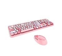 Fesjoy Sweet Keyboard Mouse Combo Mixed Colour 2.4G Wireless Keyboard Mouse Set Circular Suspension Keycap Compatible with PC Laptop Pink