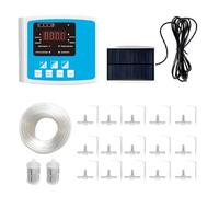 Fesjoy Timed Solar Drip Irrigation Kit USB Power Dual Pump Watering Device for Garden Flowers, Smart Self Watering System, Solar Panel Powered Blue Color (20m Double Pump)