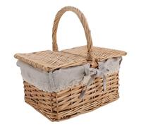 Fesjoy Wicker Picnic Basket Elegant Dual Lid Handle Comfortable Grip for Picnicking Camping Mother's Day, Thanksgiving Hand Woven Linen Cotton (Daisy)