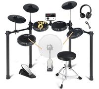 Fesley Electric Drums for Beginners: Music Drum Kit with 4 Double Layer Mesh Pads, Quiet and High Elastic, 10 Inch Double Zone Headphones Drumsticks Midi
