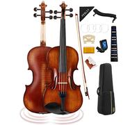 Fesley Violin 4/4 Full Set: Flamed Maple Solid Wood Fiddle Violins with Hard Case, Full Size Violin Kit with Bow, Rosin, Shoulder Rest, Tuner, Extra Strings, Cleaning Cloth, Finger Guide