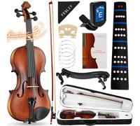 Fesley Violin 4/4 Full Set, Matt Fiddle Violins for Beginners with Hard Case, Solidwood Violin Starter Kit with Bow, Rosin, Shoulder rest, Tuner, Extra Strings, Cleaning Cloth, Finger Guide