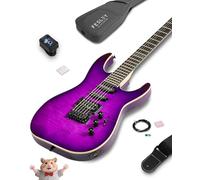 Fesley X 39 Inch Solid Body Electric Guitar - Bone Nut Electric Guitar Kit, 6 String Full Size Guitars with 24 Frets, AAA Poplar Body Flame Maple