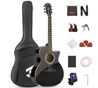 Fesley X Cutaway Acoustic Guitar Kit, 41'' Steel String Grand Auditorium Guitar, Acustica Guitarra with Gig Bag, Strap, Strings, Picks, Capos, Black