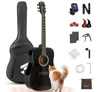 Fesley X Dreadnought Acoustic Guitar Kit, 41'' Full Size Acoustic Guitar for Beginner Adult, Mahogany Wood Acoustic Guitar Acustica Guitarra With Gig Bag, Strap, Strings, Picks, Capos, Black