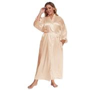 feslieacc Women's Plus Size Long Satin Robes Plus Size Long Silk Robes Kimonos Sleepwear Dressing Gown, Champagne, 4XL/5XL